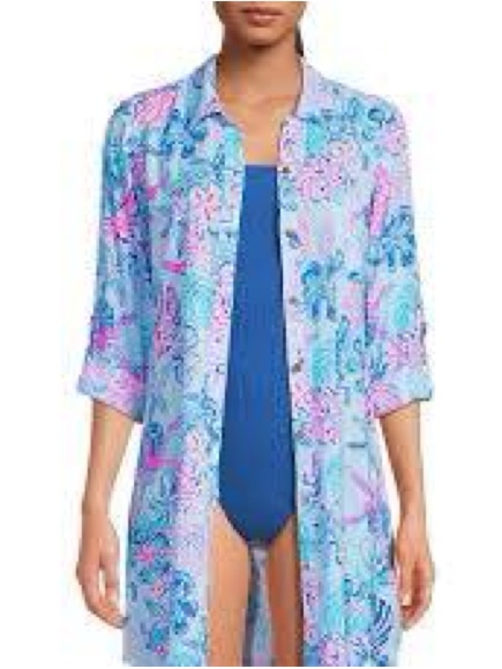 Lilly Pulitzer Blue & Pink Floral Button-Down Swim Coverup